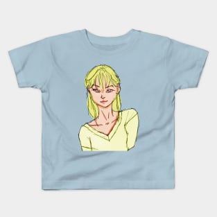 Pretty Blonde Hair Girl With Blue Eyes and a Smile Kids T-Shirt